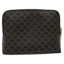 CELINE Macadam Canvas Pouch PVC Leather Black Gold Auth EC600V-2