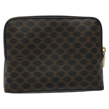 CELINE Macadam Canvas Pouch PVC Leather Black Gold Auth EC600V - 0