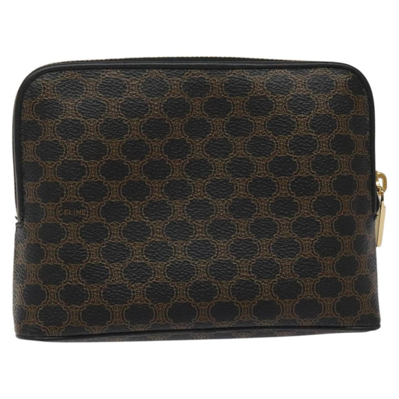CELINE Macadam Canvas Pouch PVC Leather Black Gold Auth EC600V
