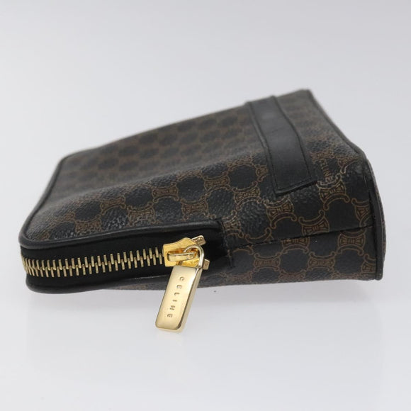 CELINE Macadam Canvas Pouch PVC Leather Black Gold Auth EC600V