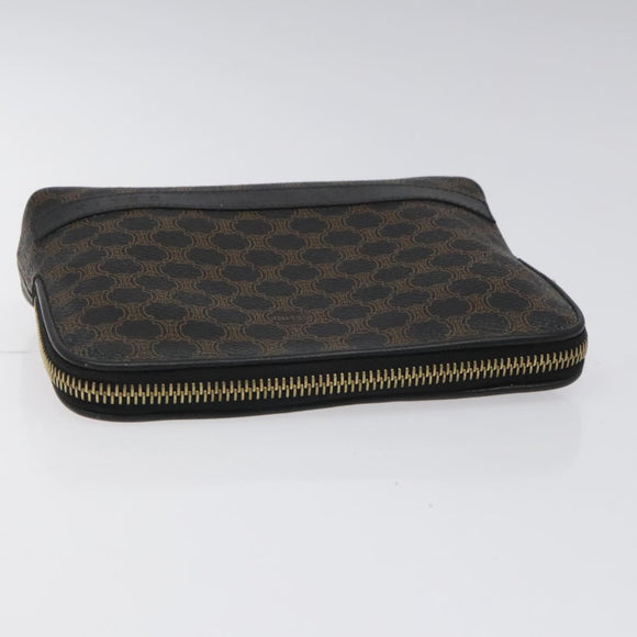 CELINE Macadam Canvas Pouch PVC Leather Black Gold Auth EC600V