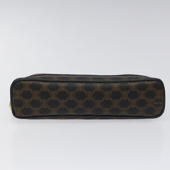 CELINE Macadam Canvas Pouch PVC Leather Black Gold Auth EC600V