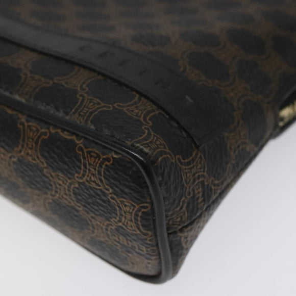 CELINE Macadam Canvas Pouch PVC Leather Black Gold Auth EC600V