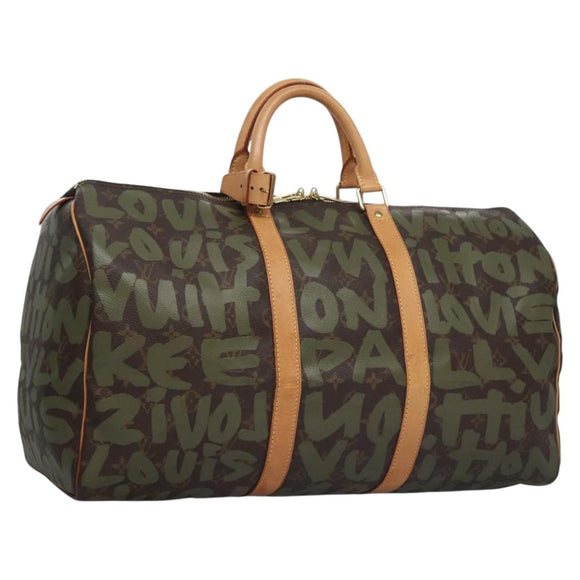 LOUIS VUITTON Monogram graffiti Keepall 50 Boston tas Khaki M92196 Auth EC602SAV