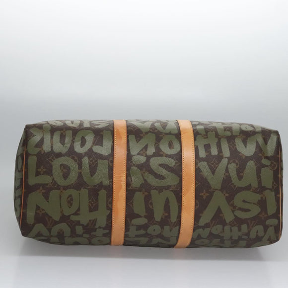 LOUIS VUITTON Monogram graffiti Keepall 50 Boston Bag Khaki M92196 Auth EC602SAV