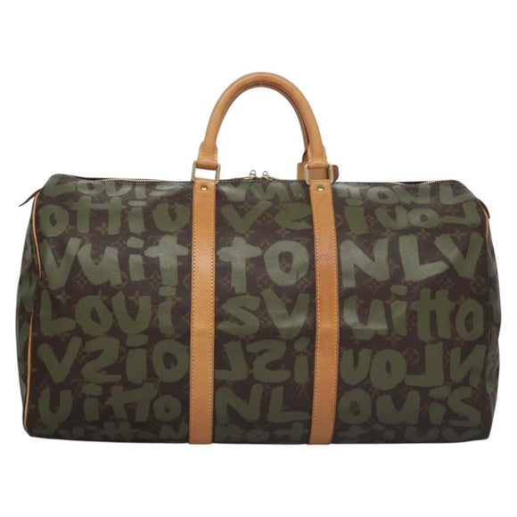 LOUIS VUITTON Monogram graffiti Keepall 50 Boston Bag Khaki M92196 Auth EC602AV