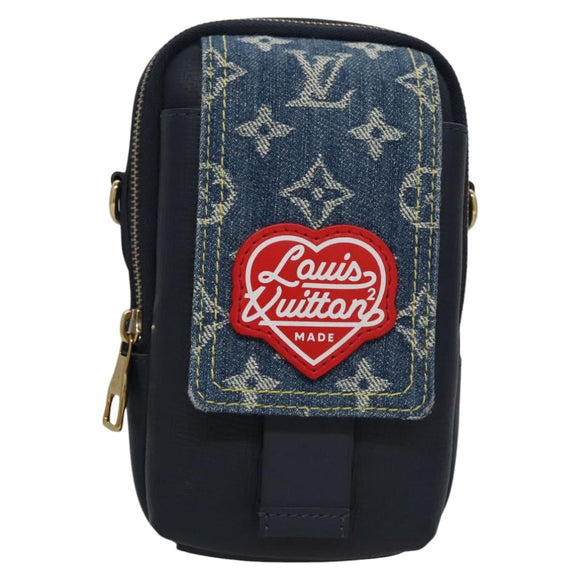 LOUIS VUITTON LV Squared Double Phone Pouch Blue M81060 LV Auth EC603A