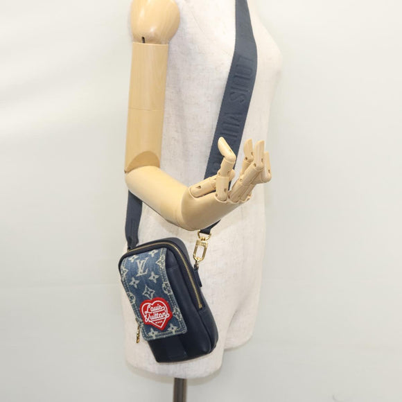 LOUIS VUITTON LV Squared Double Phone Pouch Blue M81060 LV Auth EC603A