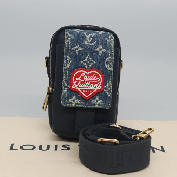 LOUIS VUITTON LV Squared Double Phone Pouch Blue M81060 LV Auth EC603SM