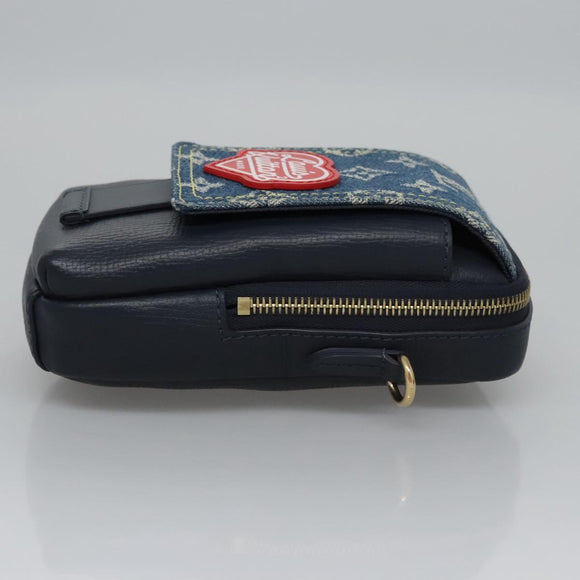 LOUIS VUITTON LV Squared Double Phone Pouch Blue M81060 LV Auth EC603A