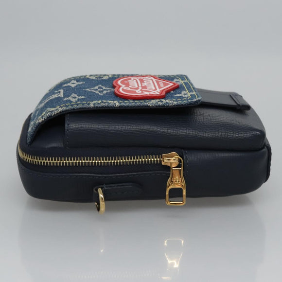 LOUIS VUITTON LV Squared Double Phone Pouch Blue M81060 LV Auth EC603A