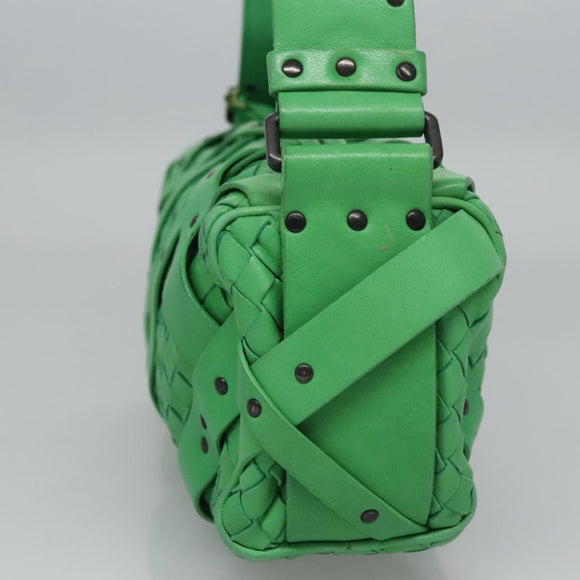 BOTTEGAVENETA INTRECCIATO Shoulder Bag Leather Green Auth EC612V