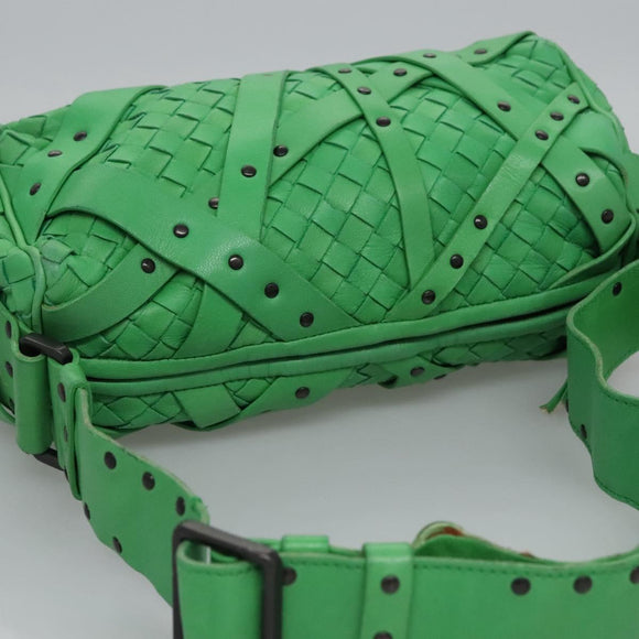 BOTTEGAVENETA INTRECCIATO Shoulder Bag Leather Green Auth EC612V