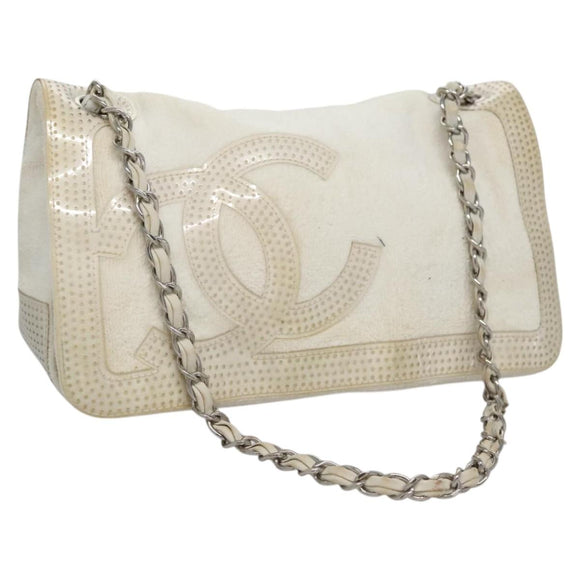 CHANEL Chain Shoulder Bag pile White CC Auth EC613