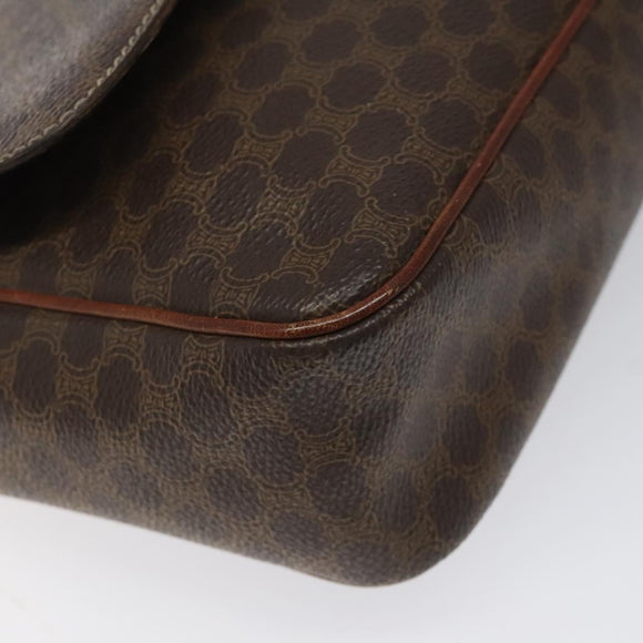 CELINE Macadam Canvas Shoulder Bag PVC Leather Brown Gold Auth EC639