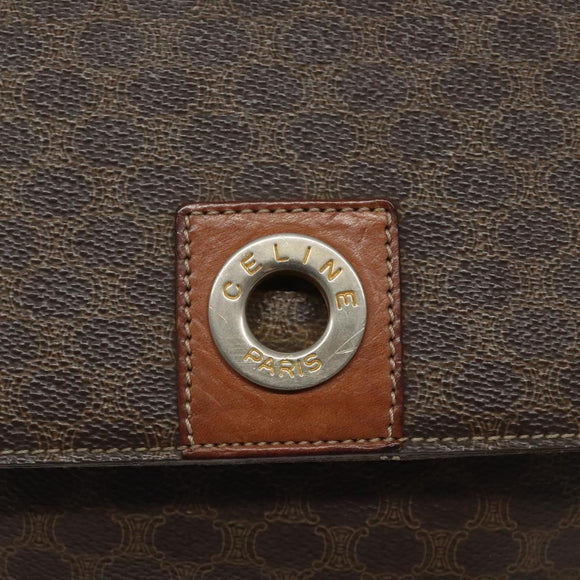 CELINE Macadam Canvas Shoulder Bag PVC Leather Brown Gold Auth EC639