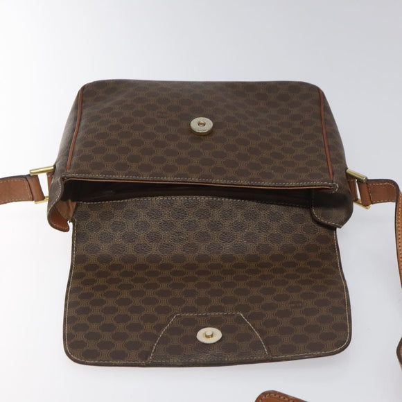 CELINE Macadam Canvas Shoulder Bag PVC Leather Brown Gold Auth EC639