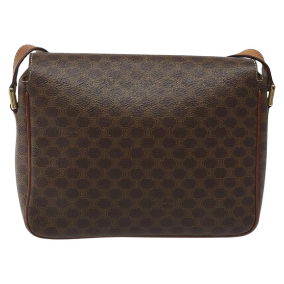 CELINE Macadam Canvas Shoulder Bag PVC Leather Brown Gold Auth EC639
