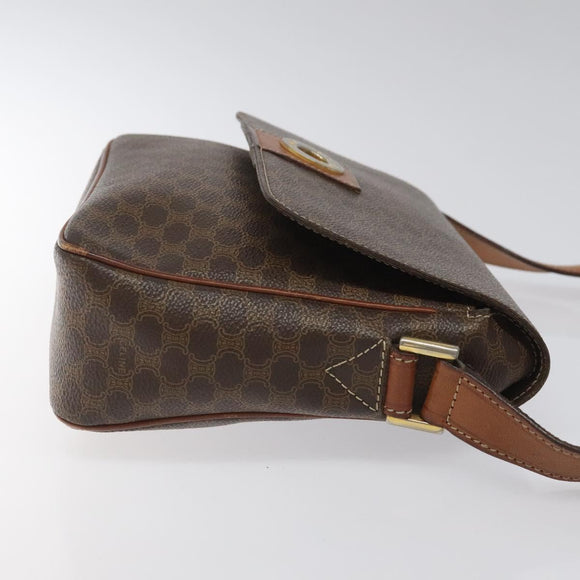 CELINE Macadam Canvas Shoulder Bag PVC Leather Brown Gold Auth EC639