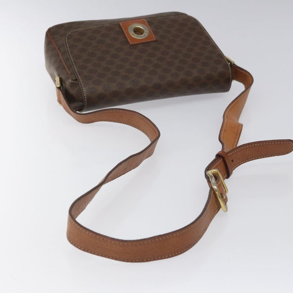 CELINE Macadam Canvas Shoulder Bag PVC Leather Brown Gold Auth EC639