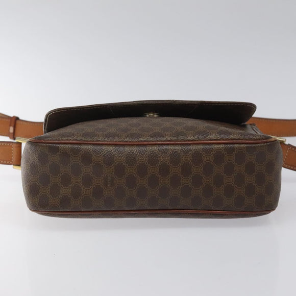 CELINE Macadam Canvas Shoulder Bag PVC Leather Brown Gold Auth EC639