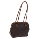 CELINE Macadam Canvas Shoulder Bag PVC Leather Brown Gold Auth EC653-1