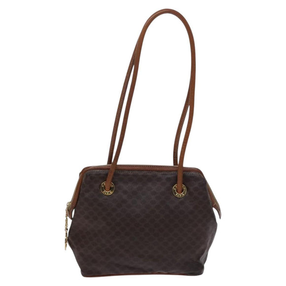 CELINE Macadam Canvas Shoulder Bag PVC Leather Brown Gold Auth EC653