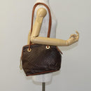CELINE Macadam Canvas Shoulder Bag PVC Leather Brown Gold Auth EC653-21