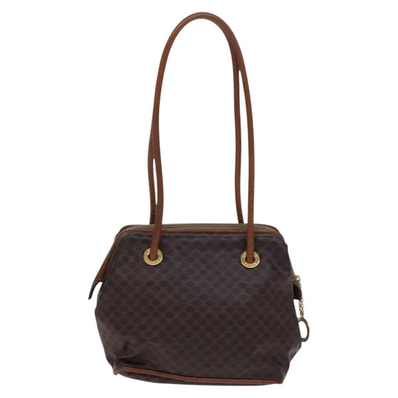 CELINE Macadam Canvas Shoulder Bag PVC Leather Brown Gold Auth EC653