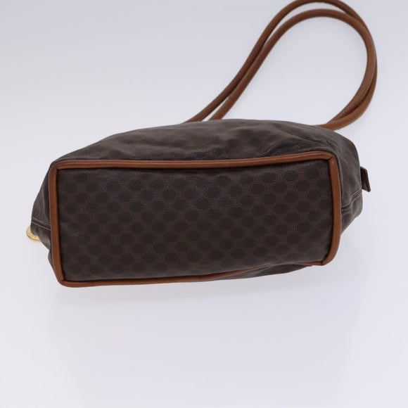 CELINE Macadam Canvas Shoulder Bag PVC Leather Brown Gold Auth EC653