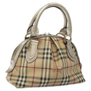 BURBERRY Nova Check Hand Bag PVC Leather Beige Silver gold Auth EC660-1
