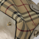 BURBERRY Nova Check Hand Bag PVC Leather Beige Silver gold Auth EC660-9