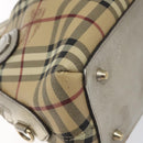 BURBERRY Nova Check Hand Bag PVC Leather Beige Silver gold Auth EC660-16