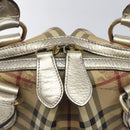 BURBERRY Nova Check Hand Bag PVC Leather Beige Silver gold Auth EC660-17