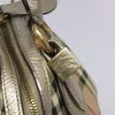 BURBERRY Nova Check Hand Bag PVC Leather Beige Silver gold Auth EC660-10