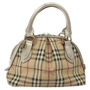 BURBERRY Nova Check Hand Bag PVC Leather Beige Silver gold Auth EC660-13