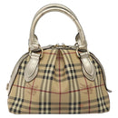 BURBERRY Nova Check Hand Bag PVC Leather Beige Silver gold Auth EC660-2