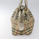 BURBERRY Nova Check Hand Bag PVC Leather Beige Silver gold Auth EC660-3