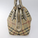 BURBERRY Nova Check Hand Bag PVC Leather Beige Silver gold Auth EC660-4