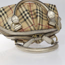 BURBERRY Nova Check Hand Bag PVC Leather Beige Silver gold Auth EC660-6