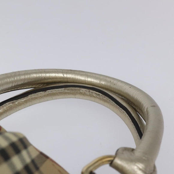 BURBERRY Nova Check Hand Bag PVC Leather Beige Silver gold Auth EC660