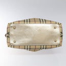 BURBERRY Nova Check Hand Bag PVC Leather Beige Silver gold Auth EC660-5