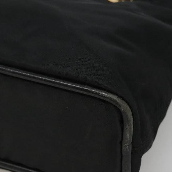 CELINE Shoulder Bag Nylon Black Gold Auth EC662