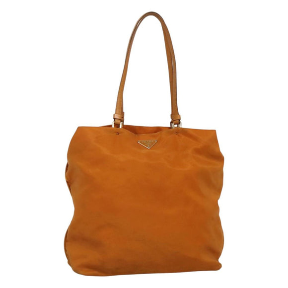 PRADA Shoulder Bag Nylon Orange Gold Auth EC663