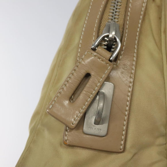 PRADA Hand Bag Nylon Beige Silver Auth EC680