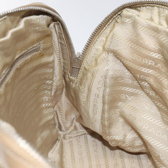 PRADA Hand Bag Nylon Beige Silver Auth EC680