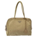 PRADA Hand Bag Nylon Beige Silver Auth EC680-13