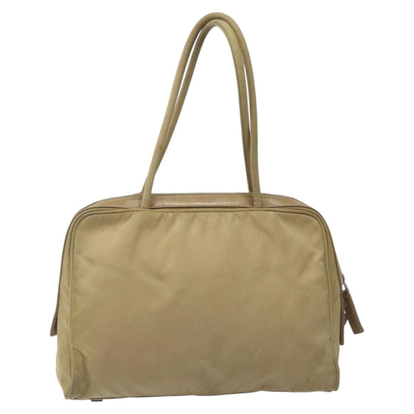 PRADA Hand Bag Nylon Beige Silver Auth EC680