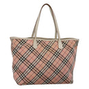 BURBERRY Nova Check Blue Label Tote Bag Nylon Pink White Silver Auth EC681-1