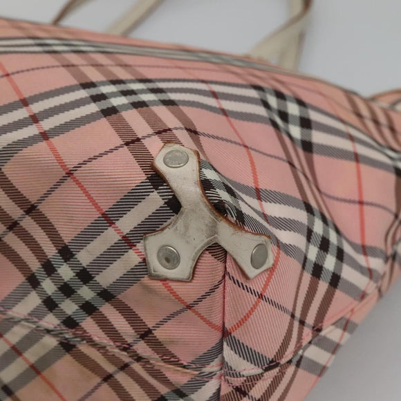 BURBERRY Nova Check Blue Label Tote Bag Nylon Pink White Silver Auth EC681